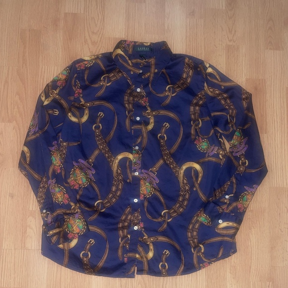 Lauren Ralph Lauren Navy Blue Western Print long Sleeve Button Up Shirt Size 1X - Picture 2 of 7